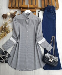 ELIQ KOL DANTEL ŞERİTLİ TUNİK B2-1-5329-01-SİYAH - 