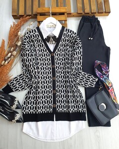 ELNİ DESENLİ TRİKO HIRKA C11-8063-01-SİYAH - 