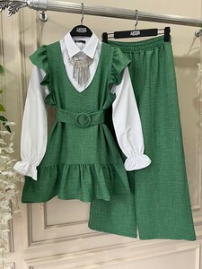 ELS KEMERLİ OMUZ FIRFIRLI KETEN ÜÇLÜ TAKIM B11-1-1524-54-BENETTON - 1