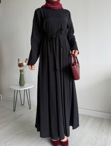 ELTAS BELİ BAĞCIKLI PİLELİ ELBİSE B5-1-2415-01-SİYAH - 2