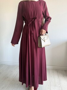 ELTAS BELİ BAĞCIKLI PİLELİ ELBİSE B5-1-2415-04-BORDO - 1