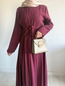 ELTAS BELİ BAĞCIKLI PİLELİ ELBİSE B5-1-2415-04-BORDO - 2