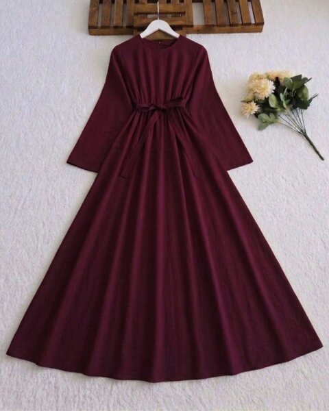 ELTAS BELİ BAĞCIKLI PİLELİ ELBİSE B5-1-2415-04-BORDO - 1