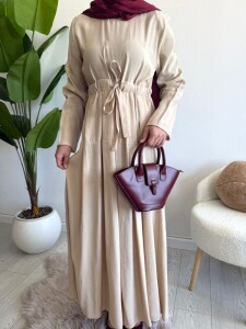 ELTAS BELİ BAĞCIKLI PİLELİ ELBİSE B5-1-2415-34-BEJ - 1