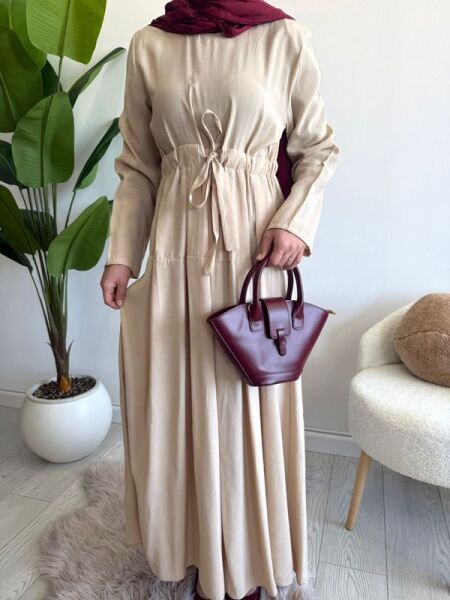 ELTAS BELİ BAĞCIKLI PİLELİ ELBİSE B5-1-2415-34-BEJ - 1