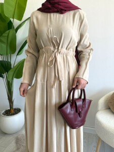 ELTAS BELİ BAĞCIKLI PİLELİ ELBİSE B5-1-2415-34-BEJ - 2