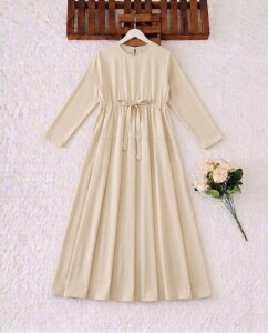 ELTAS BELİ BAĞCIKLI PİLELİ ELBİSE B5-1-2415-34-BEJ - 