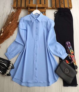 ELZA OMUZ PELERİN KETEN GÖMLEK TUNİK B5-4-5444-13-BEBE MAVİSİ - 