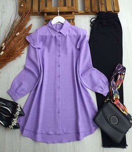 ELZA OMUZ PELERİN KETEN GÖMLEK TUNİK B5-4-5444-32-LİLA - 