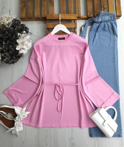 ENFA BELİ İPLİ KIVRIK KOL SALAŞ TUNİK B1-2-5614-05-PUDRA - 1