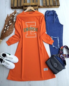 ENOUGH BASKILI TAM BOY TUNİK 5240-15-ORANJ - 
