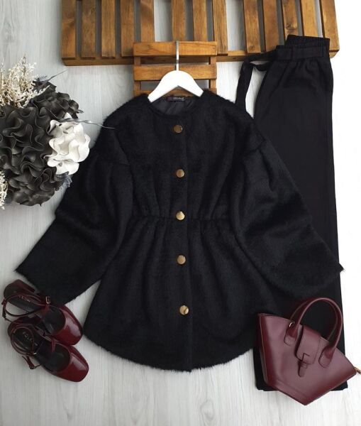 ENS BELİ LASTİKLİ ÖNÜ DÜĞMELİ ASTARLI SAKALLI KAŞE KAP A8-3--3204-01-SİYAH - 1