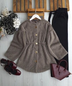 ENS BELİ LASTİKLİ ÖNÜ DÜĞMELİ ASTARLI SAKALLI KAŞE KAP A8-3-3204-25-VİZON - 