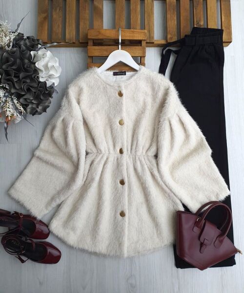 ENS BELİ LASTİKLİ ÖNÜ DÜĞMELİ ASTARLI SAKALLI KAŞE KAP A8-3-3204-34-BEJ - 1