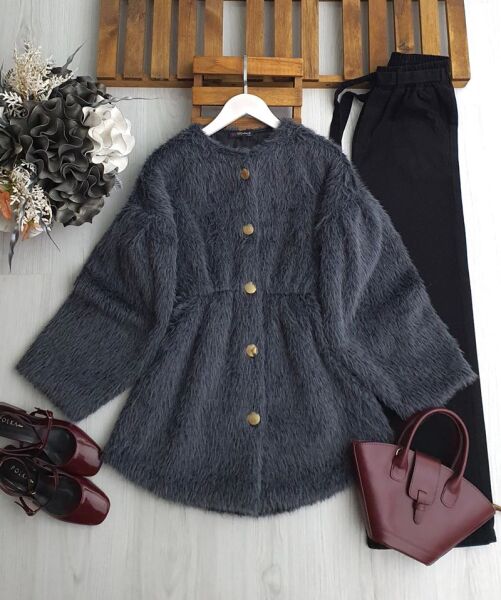 ENS BELİ LASTİKLİ ÖNÜ DÜĞMELİ ASTARLI SAKALLI KAŞE KAP A8-3--3204-58-FÜME - 1