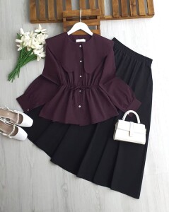 ESA BELİ LASTİKLİ VE BAĞCIKLI UZUN YAKA GÖMLEK B4-3-5699-18-MÜRDÜM 