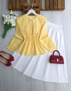ESA BELİ LASTİKLİ VE BAĞCIKLI UZUN YAKA GÖMLEK B4-3-5699-23-SARI - 1