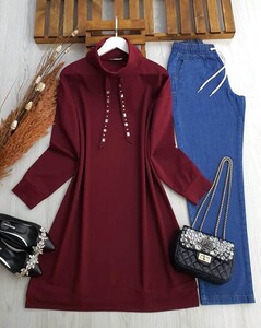 ESEZ DEGAJE YAKA TAŞLI SALAŞ TUNİK C2-5365-04-BORDO - 