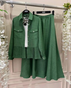 ESY PİLİSELİ ETEKLİ KETEN İKİLİ TAKIM B11-3-1513-07-YEŞİL - 