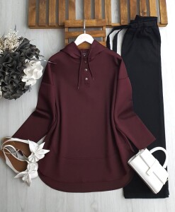 EVAY ÇITÇIT DÜĞMELİ KAPŞONLU RAHAT KALIP TUNİK A9-5-5625-04-BORDO - 