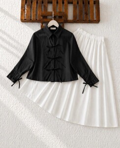 EWYİ KOL VE ÖN BAĞICIK DETAYLI GÖMLEK 5724-01-SİYAH - 