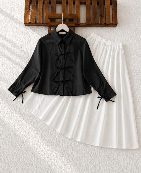 EWYİ KOL VE ÖN BAĞICIK DETAYLI GÖMLEK 5724-01-SİYAH - 1