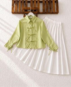 EWYİ KOL VE ÖN BAĞICIK DETAYLI GÖMLEK 5724-08-MİNT - 