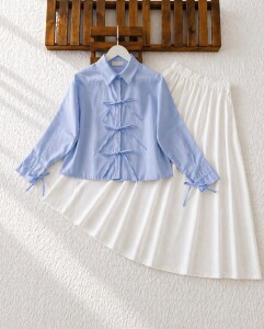 EWYİ KOL VE ÖN BAĞICIK DETAYLI GÖMLEK 5724-10-MAVİ - 