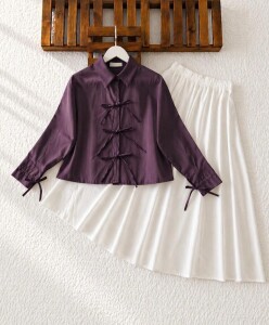 EWYİ KOL VE ÖN BAĞICIK DETAYLI GÖMLEK 5724-18-MÜRDÜM - 