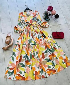 EYDA YAPRAK DESENLİ MEVLANA ELBİSE C4-2247-23-SARI - 