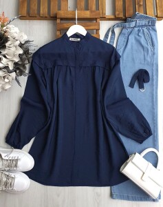 EYFDE HAKİM YAKA KANCA KEMERLİ GÖMLEK TUNİK A9-2-5559-12-LACİVERT - 