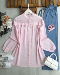 EYFDE HAKİM YAKA KANCA KEMERLİ GÖMLEK TUNİK A9-2-5559-47-PEMBE - 