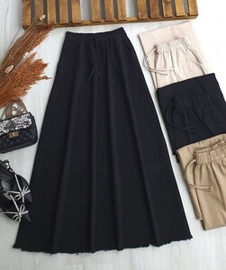 EZZO PÜSKÜLLÜ CEPLİ BELİ LASTİKLİ GABARDİN ETEK B1-4-6043-01-SİYAH - 