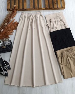 EZZO PÜSKÜLLÜ CEPLİ BELİ LASTİKLİ GABARDİN ETEK B1-4-6043-34-BEJ - 