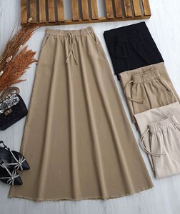 EZZO PÜSKÜLLÜ CEPLİ BELİ LASTİKLİ GABARDİN ETEK B1-4-6043-43-CAMEL - 