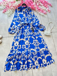 FAGİ KEMERLİ DESENLİ ÖNÜ DÜĞMELİ ELBİSE D5-2318-11-İNDİGO - 1