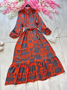 FAGİ KEMERLİ DESENLİ ÖNÜ DÜĞMELİ ELBİSE A10-5-2318-15-ORANJ - 