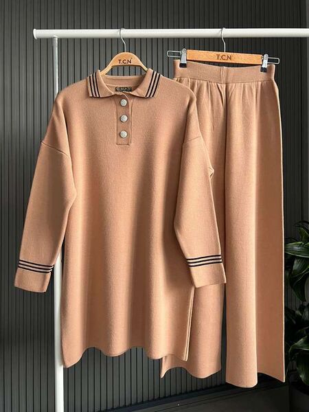 FANY SİM ÇİZGİLİ YAKALI TRİKO TAKIM A9-2-8121-48-BİSKÜVİ - 1