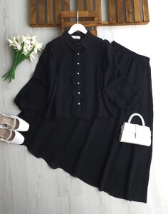 FEGA ÖNÜ FIRFIRLI ALT ÜST ASTARLI PETEK JAKAR ETEKLİ TAKIM 1759-01-SİYAH - 1