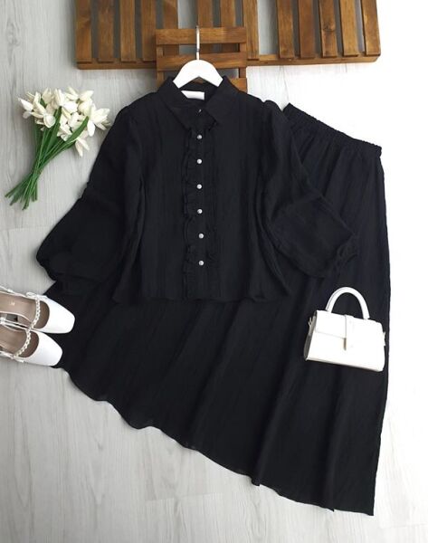 FEGA ÖNÜ FIRFIRLI ALT ÜST ASTARLI PETEK JAKAR ETEKLİ TAKIM 1759-01-SİYAH - 1