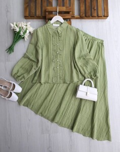 FEGA ÖNÜ FIRFIRLI ALT ÜST ASTARLI PETEK JAKAR ETEKLİ TAKIM 1759-07-YEŞİL - 1