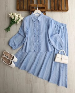 FEGA ÖNÜ FIRFIRLI ALT ÜST ASTARLI PETEK JAKAR ETEKLİ TAKIM 1759-10-MAVİ - 1