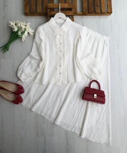 FEGA ÖNÜ FIRFIRLI ALT ÜST ASTARLI PETEK JAKAR ETEKLİ TAKIM 1759-20-BEYAZ - 1