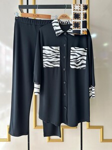 FEHSA ZEBRA YAKA VE CEPLİ İKİLİ TAKIM C9-1462-01-SİYAH - 