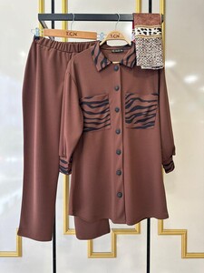 FEHSA ZEBRA YAKA VE CEPLİ İKİLİ TAKIM C9-1462-37-KAHVE - 