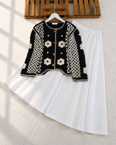 FEKD ÇİÇEK NAKIŞLI DOKUMA ÖRGÜ HIRKA C1-8203-01-SİYAH - 