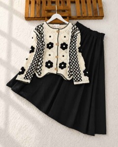 FEKD ÇİÇEK NAKIŞLI DOKUMA ÖRGÜ HIRKA C1-8203-20-BEYAZ - 