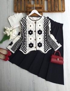 FEKD ÇİÇEK NAKIŞLI DOKUMA ÖRGÜ HIRKA 8203-20-BEYAZ - 1