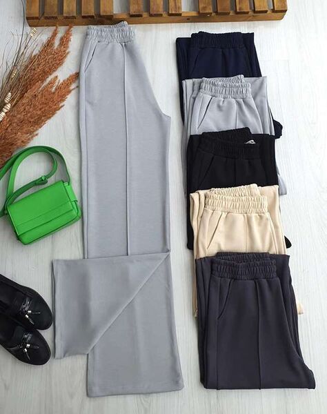 FELP BELİ LASTİKLİ DİKİŞ DETAYLI MUADİL PANTOLON C12-6050-26-GRİ - 1