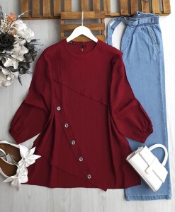 FELUN SİMETRİK KESİM DÜĞME DETAYLI TUNİK B2-5-5561-04-BORDO - 